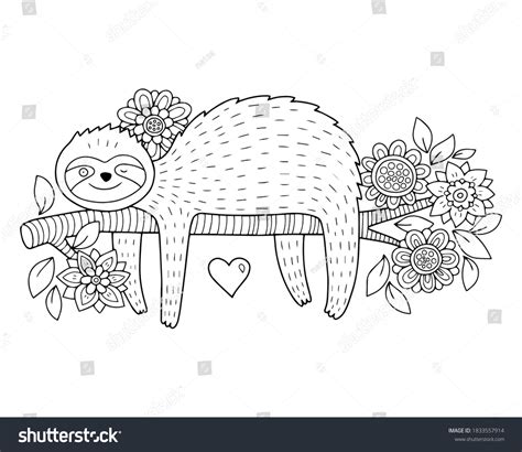 Lovely Vector Sloth Illustration Coloring Page Stock Vector (Royalty Free) 1833557914 | Shutterstock