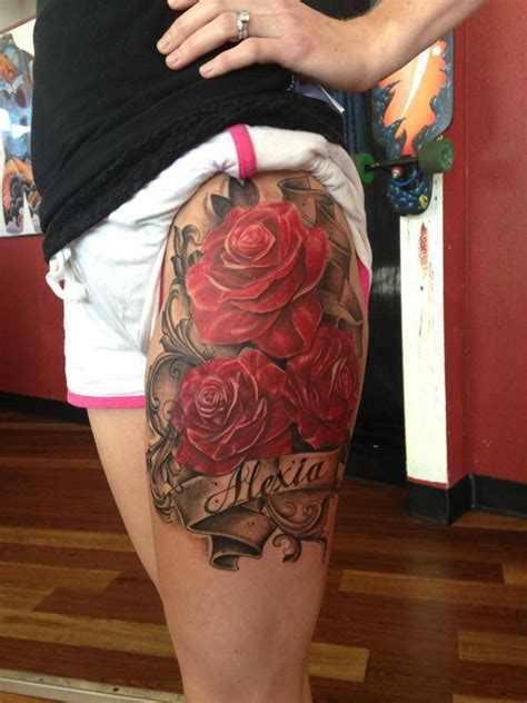 Red Rose Thigh Tattoos