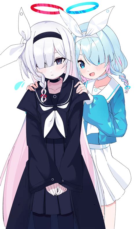 Safebooru 2girls D Absurdres Amaton707 Aqua Hair Arona Blue Archive Black Choker Black Coat