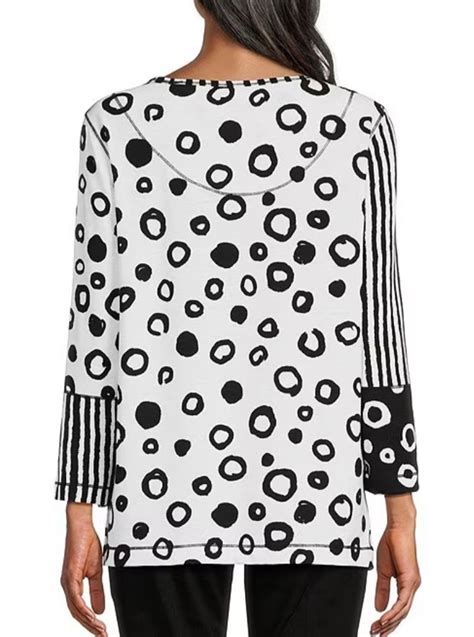 Multiples 3 4 Sleeve White And Black Print Knit Top 6th Street Fashions