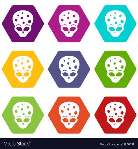 Extraterrestrial Alien Head Icon Set Color Vector Image