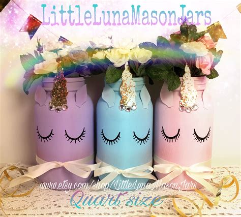 Quart Sized Unicorn Glass Jars Set Of 3 Pastel Unicorn Birthday Party