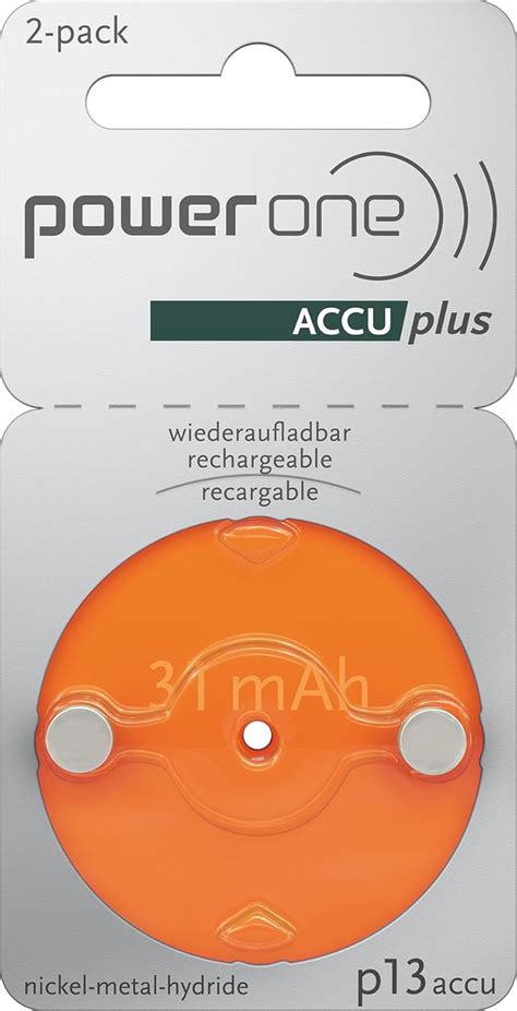 Power One Accu Plus P13 Hearing Aid Rechargeable Battery Pack Of 2 Amazon Ca Health