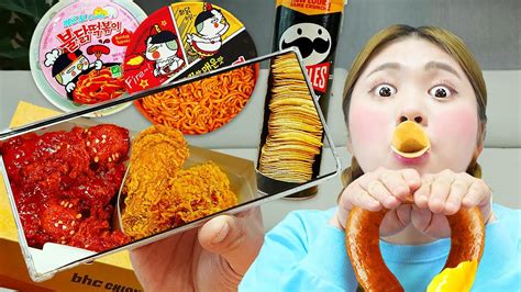 Mukbang Spicy Fried Chicken And Fire Spicy Noodle Tteokbokki Kielbasa