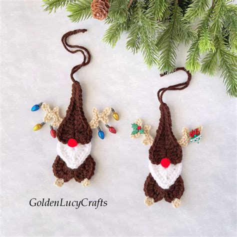 Crochet Reindeer Gnome Christmas Ornament GoldenLucyCrafts