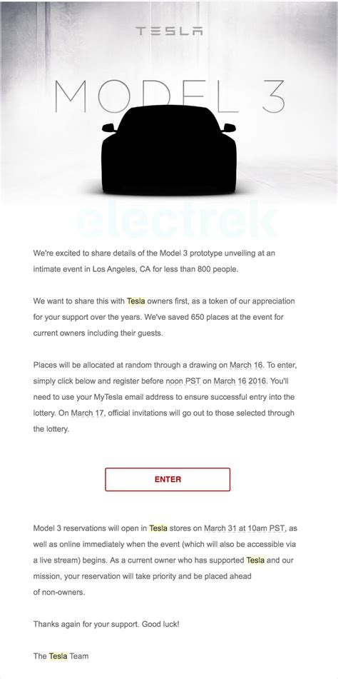 Model 3 Event: Lottery invites go out to Tesla owners for 7PM Pacific ...