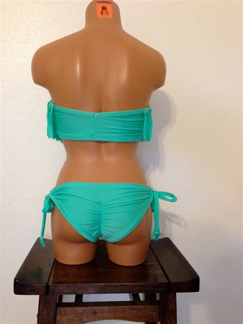 Women S Fringe Bikini Bandeau Swimsuit Boho Swimwear Etsy