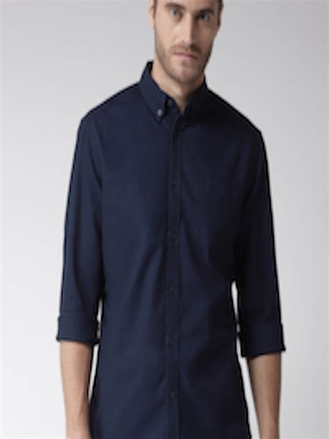 Buy Marks Spencer Men Navy Blue Regular Fit Solid Casual Shirt