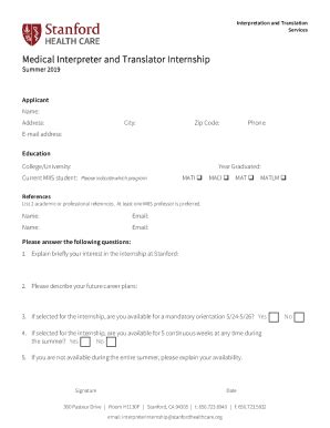 Fillable Online MIIS Pre Interview Application Form 2019 Fax Email