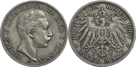 Kaiserreich Preussen 2 Mark 1907 A Wilhelm II 1888 1918 Kursmünze