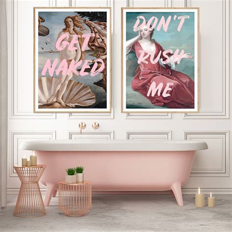 Get Naked Print Bathroom Print Set Pink Prints Bathroom Wall Decor Wall Art Altered Art
