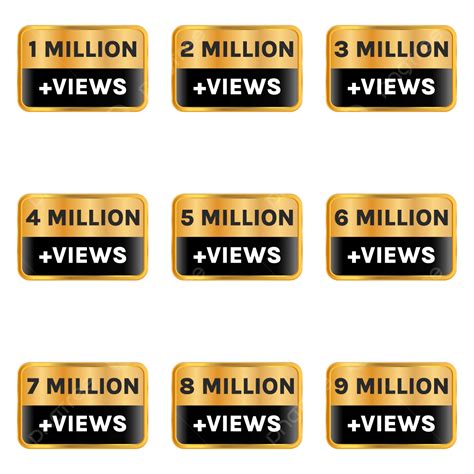 Transparent Golden Million Views Celebration Badge Set Million Views