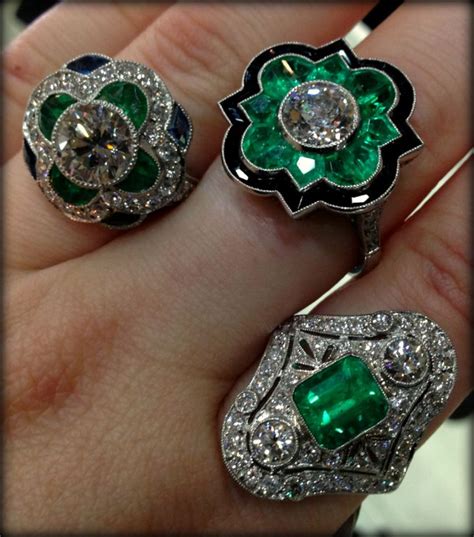 Three Glorious Emerald And Diamond Art Deco Rings Rose Retreat