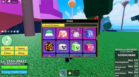 Blox Fruits 2550 Lvl GodHuman MAX Light HS Pain Fruit Spider Fruit