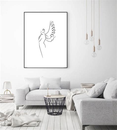 Minimalist Line Art Angel Line Drawing Modern Minimalist Wall Art Black ...