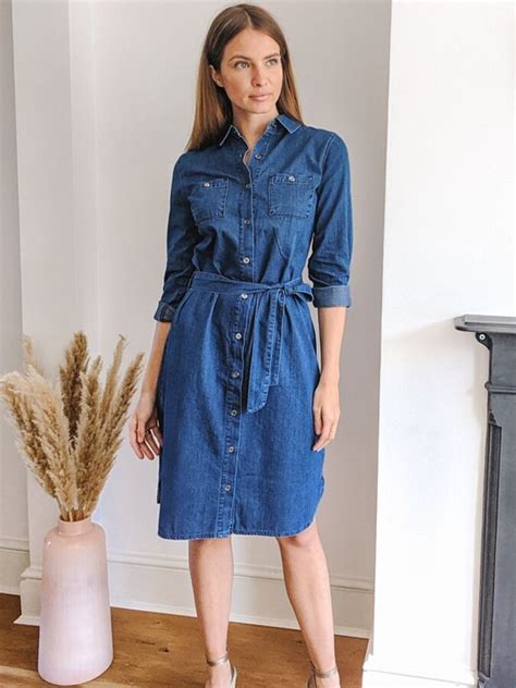 Sosandar Denim Tie Waist Dress Blue Shopstyle