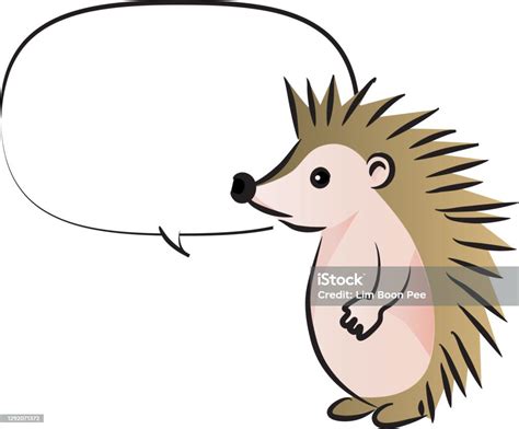 Vector Cartoon Animal Hedgehog Talk With Blank Speech Bubble Background