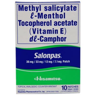 Salonpas Methyl Salicylate Menthol Tocopherol Acetate Vitamin E