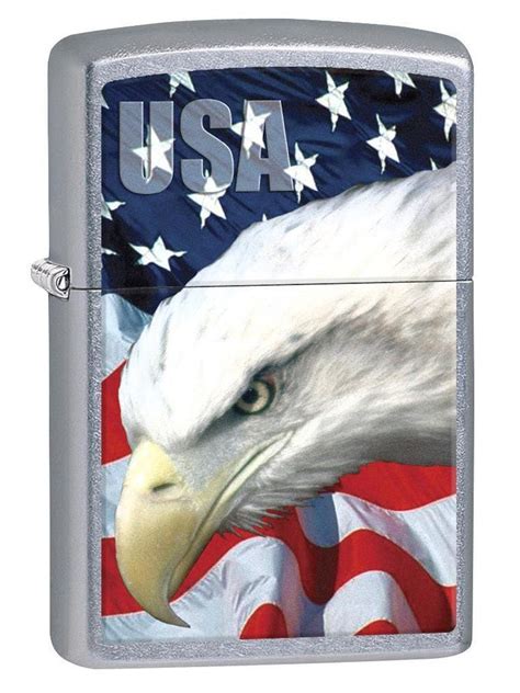 Zippo Lighter Usa Bald Eagle And Flag Street Chrome 78591 Lucas Lighters