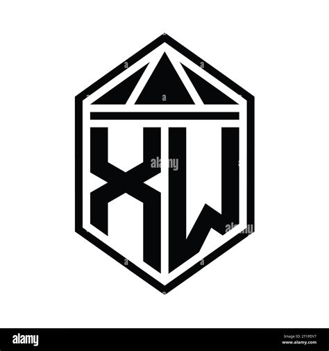 Xw Letter Logo Monogram Simple Hexagon Shield Shape With Triangle Crown