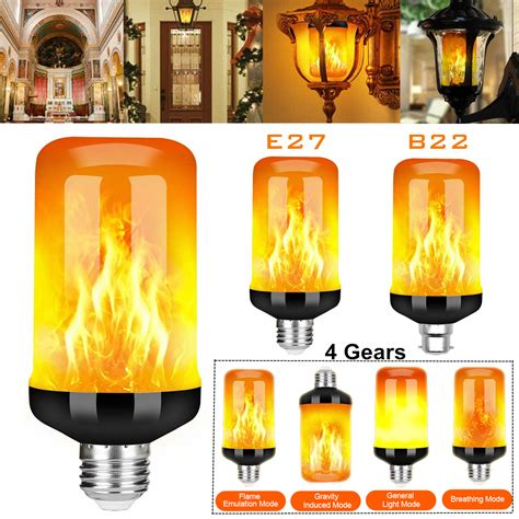 E B W Led Flicker Flame Light Bulb Modes Burning Fire Effect