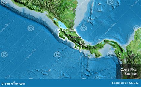 Shape Of Costa Rica Glowed Satellite Labels Stock Illustration