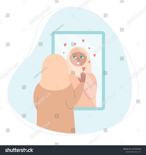 Muslim Woman Looks Mirror Admires Herself Stock Vector Royalty Free