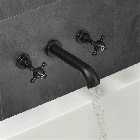 Robinet Baignoire Mural R Tro Trous Commandes Croisillons Noir