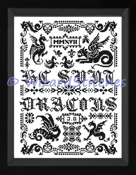 HERE Be DRAGONS Counted Cross Stitch SAMPLER Pattern Chart