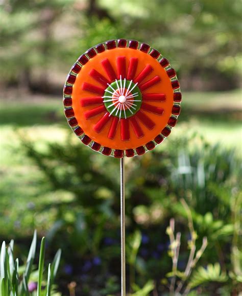 Fused Glass Garden Stake Flower Clementine Etsy