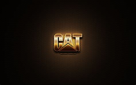 Download wallpapers Caterpillar glitter logo, creative, CaT logo, metal grid background ...