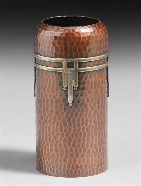 Roycroft Hammered Copper Silver Overlay Secessionist Vase C