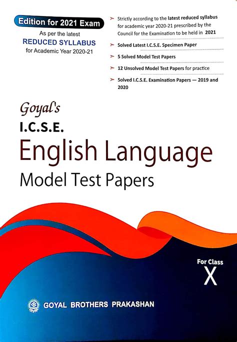 Goyal Icse English Language Model Test Paper Class 10 Books