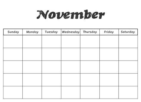 Printable Blank November Calendar