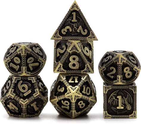 Amazon PJOY Metal DND Dice Set Antique Bronze Fire Breathing