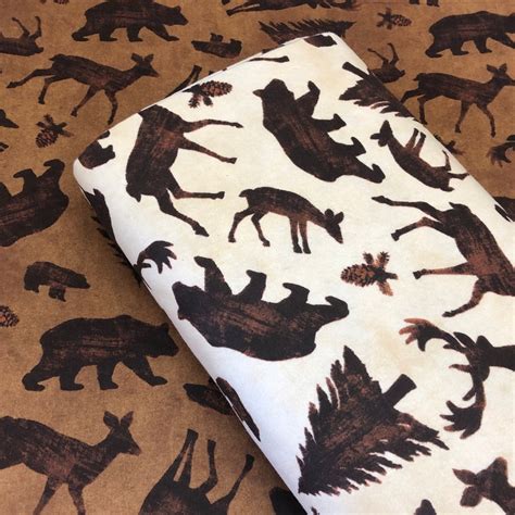 Moose Deer Bear Woodland Flannel Fabric By Riley Blake Cotton Etsy