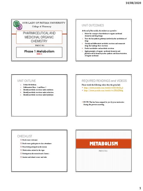 WEEK 4 Phase 1 Metabolism | PDF | Drug Metabolism | Aldehyde