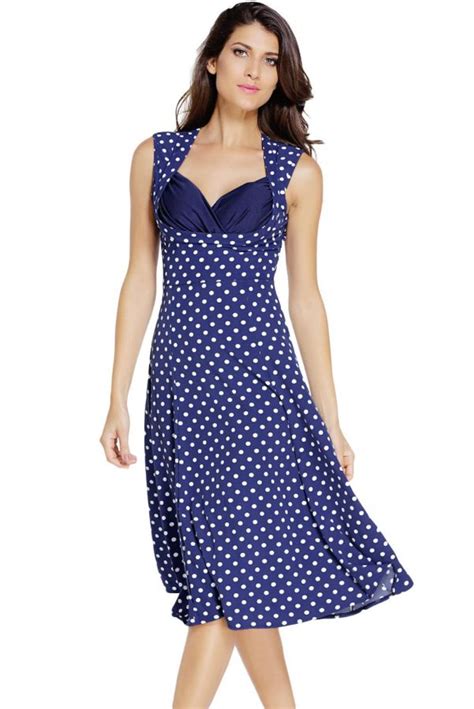 Women Summer Polka Dot Navy Skater Style Dresses Online Store For Women Sexy Dresses