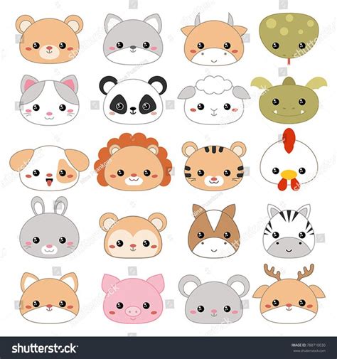 Set Cartoon Cute Animal Faces On Stock Vector (Royalty Free) 788710030 ...