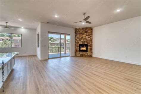 Empty room with a fireplace Stock Photo | Adobe Stock