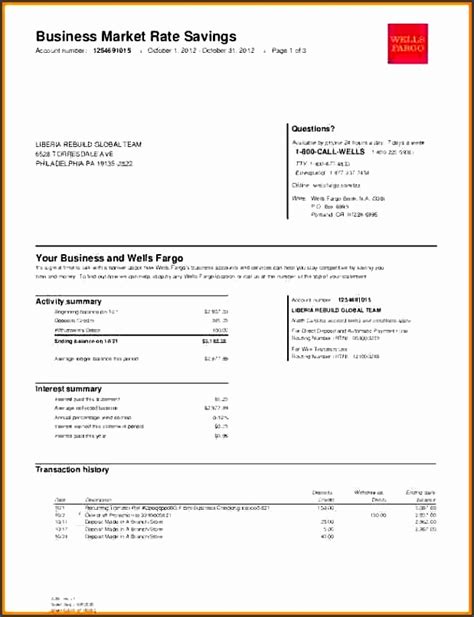 Wells Fargo Bank Statement Template Free Printable Templates