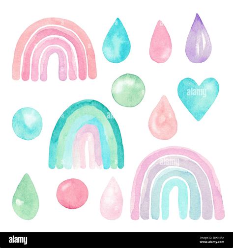 Aquarell Illustration Set Von Pastell Fantasie Regenbogen Regen