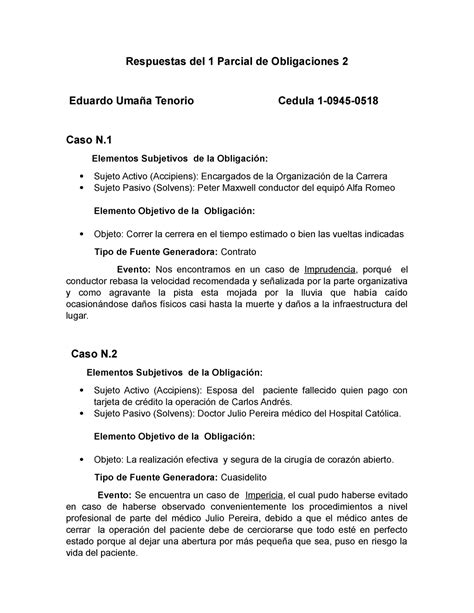 Primer Parcial De Obligaciones Respuestas Del Parcial De