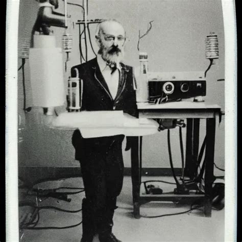 Old Polaroid Depicting A Russian Scientist Besides A Stable Diffusion