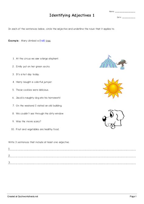 Identify Adjectives Worksheet