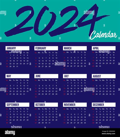 Calendar 2024 Template Vector Simple Minimal Design International