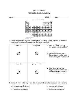 Periodic Trends Atomic Radius Worksheet