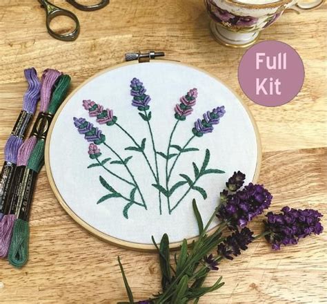 Beginner Intermediate Embroidery Kit Lavender Herb Etsy Embroidery