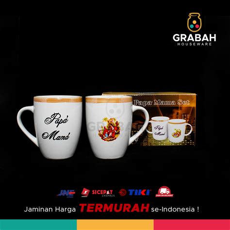 Gelas Keramik Cangkir Mug Set Souvenir Kado Papa Mama Queen Mary