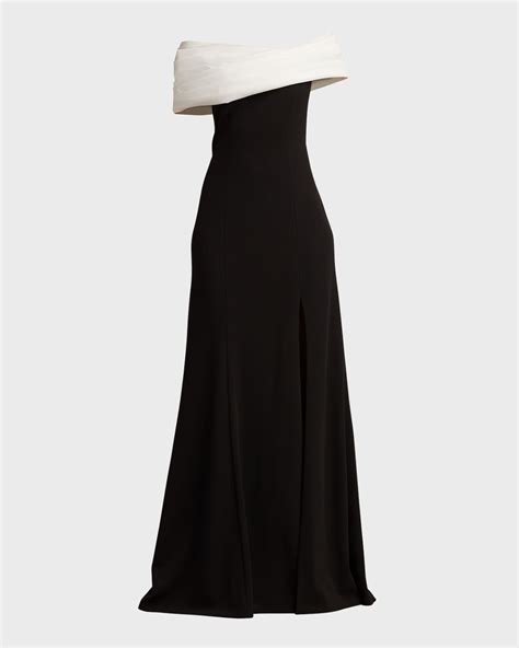 Tadashi Shoji Off Shoulder A Line Crepe And Taffeta Gown Neiman Marcus